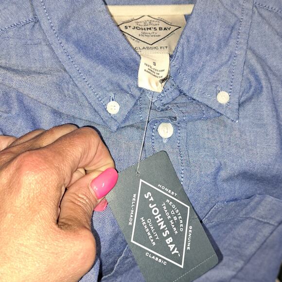 St John's Bay Men's Slim Fit Long Sleeve Chambray 100% Cotton Button Up Top SM - Picture 4 of 7